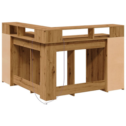 LED-Lit Artisan Oak Desk, 130x130x91 cm, Engineered Wood