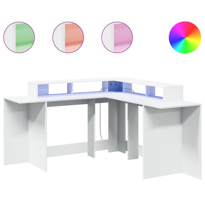 White Engineered Wood Desk with LED Lights, 152x152x91 cm