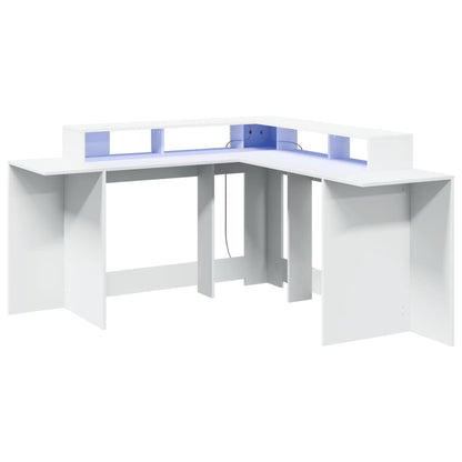 White Engineered Wood Desk with LED Lights, 152x152x91 cm