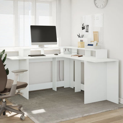 White Engineered Wood Desk with LED Lights, 152x152x91 cm