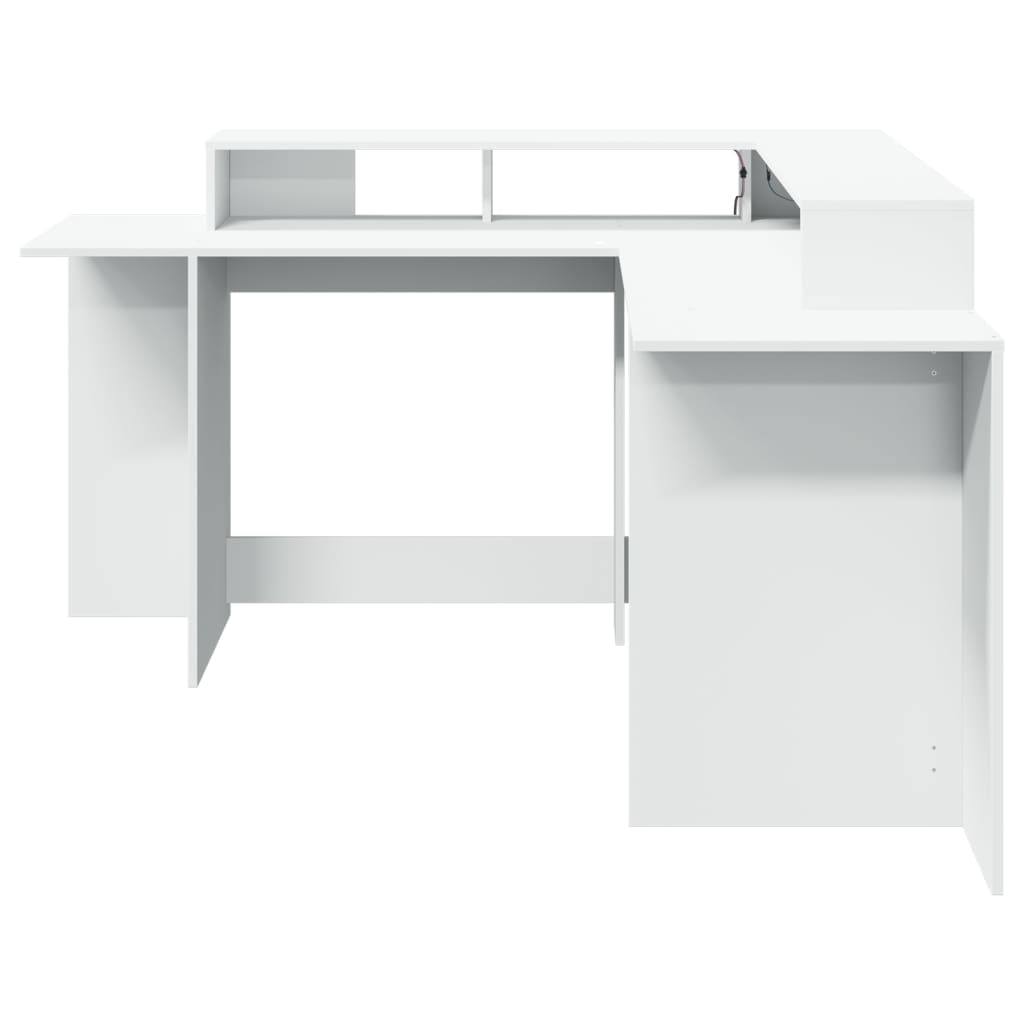 White Engineered Wood Desk with LED Lights, 152x152x91 cm