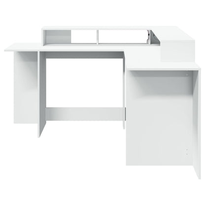 White Engineered Wood Desk with LED Lights, 152x152x91 cm