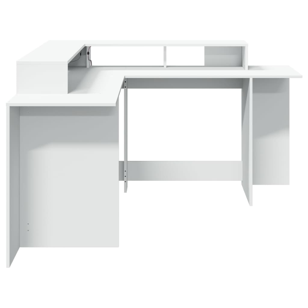 White Engineered Wood Desk with LED Lights, 152x152x91 cm