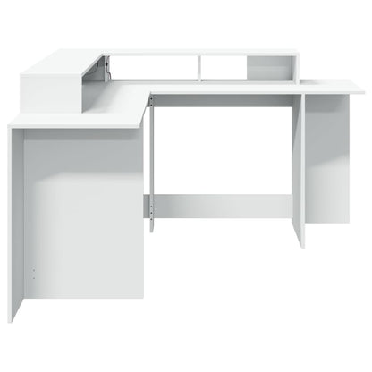 White Engineered Wood Desk with LED Lights, 152x152x91 cm