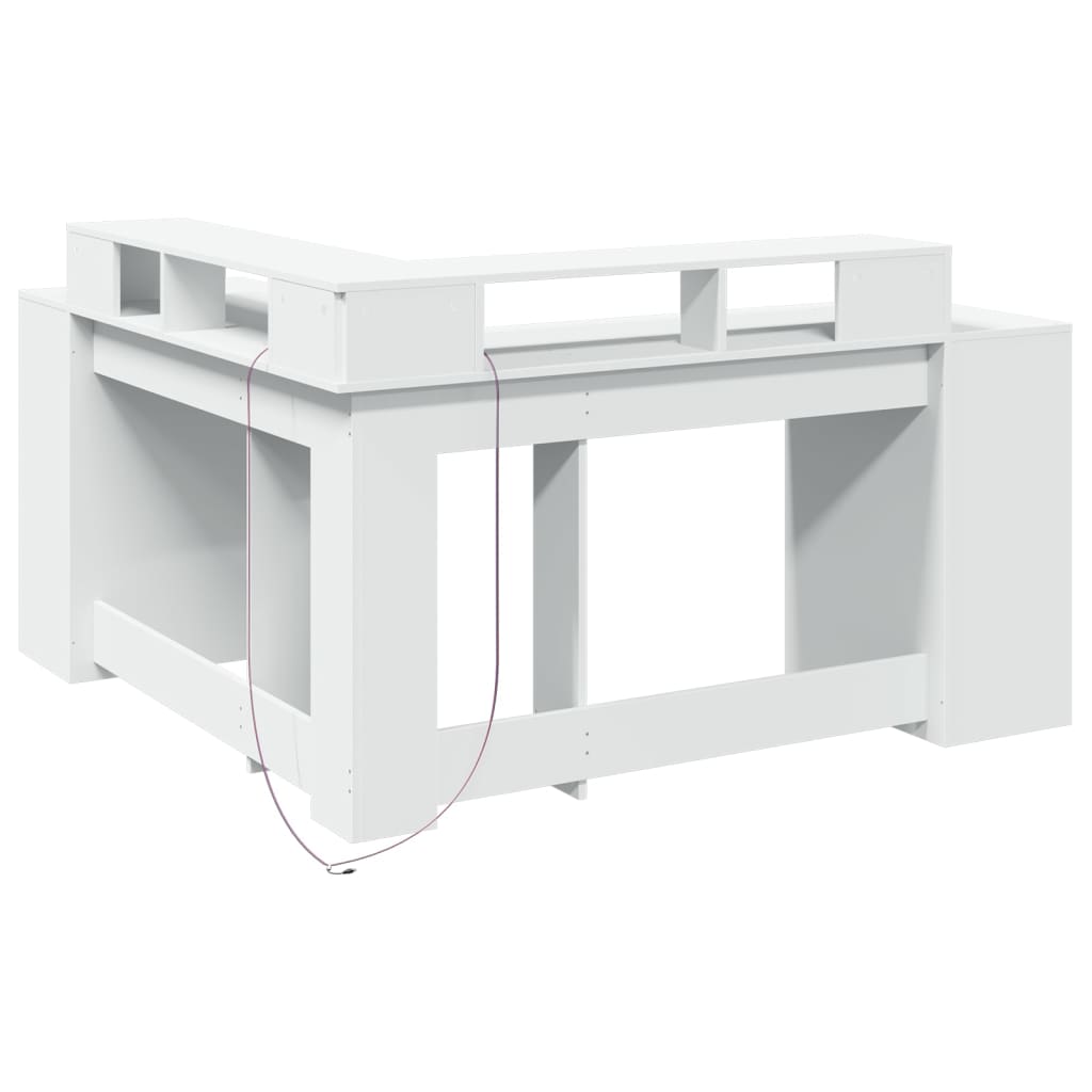 White Engineered Wood Desk with LED Lights, 152x152x91 cm