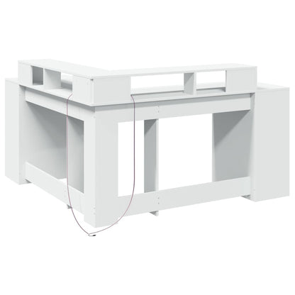White Engineered Wood Desk with LED Lights, 152x152x91 cm