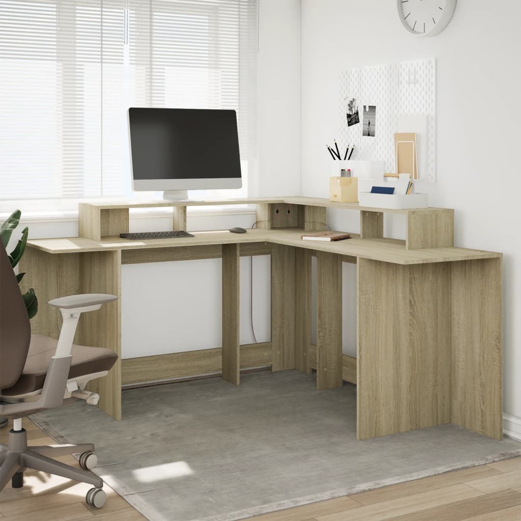 Sonoma Oak LED Desk 152x152x91 cm, Engineered Wood