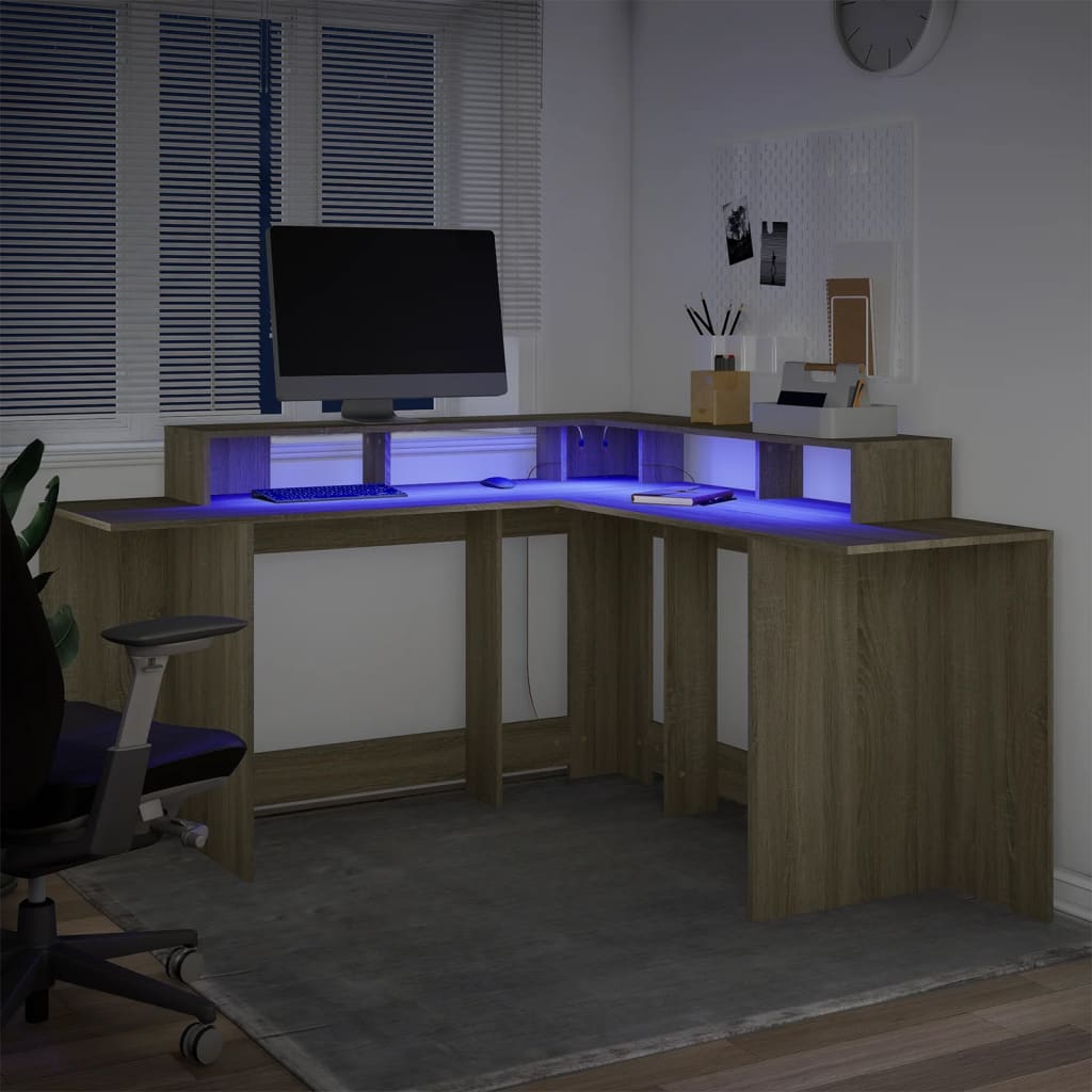 Sonoma Oak LED Desk 152x152x91 cm, Engineered Wood