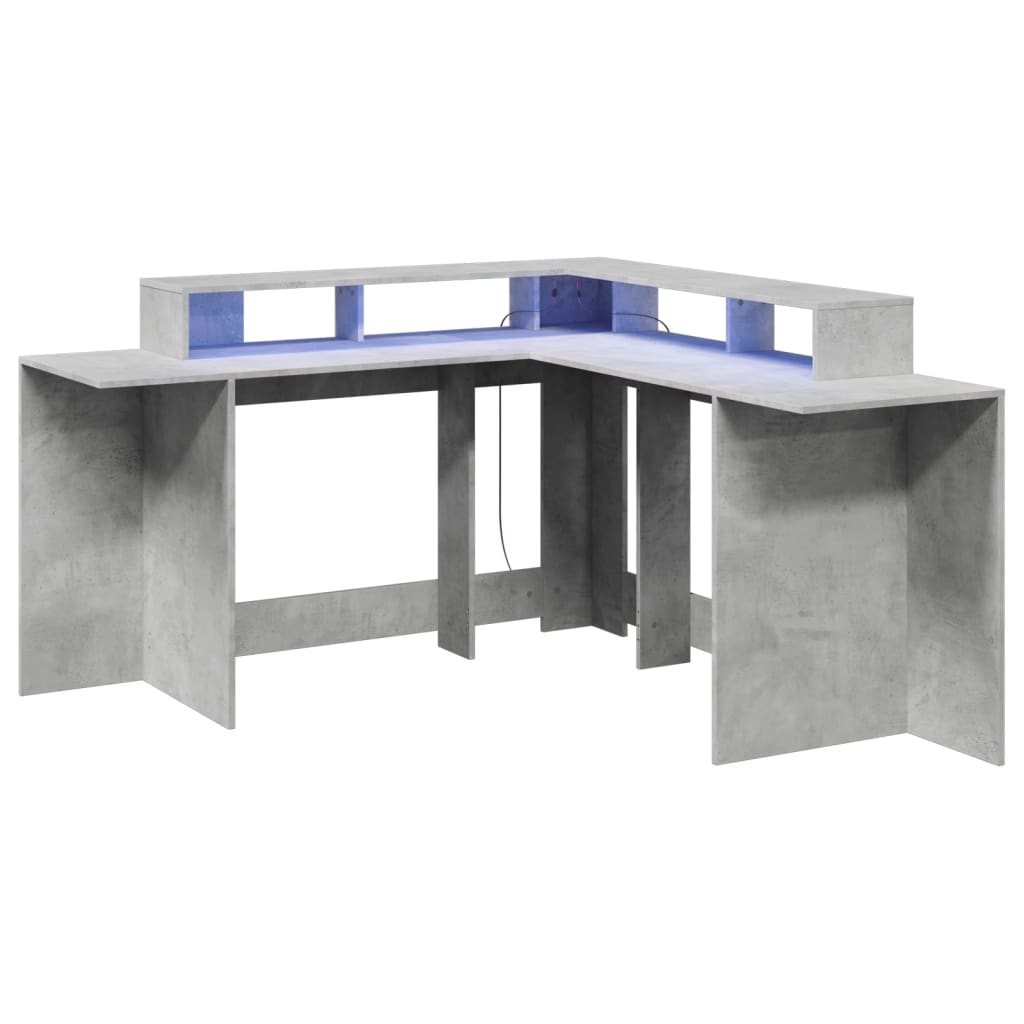 Concrete Grey Engineered Wood Desk with LED Lights, 152x152x91 cm