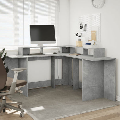 Concrete Grey Engineered Wood Desk with LED Lights, 152x152x91 cm