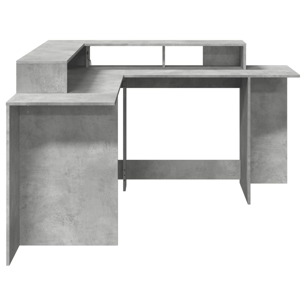 Concrete Grey Engineered Wood Desk with LED Lights, 152x152x91 cm