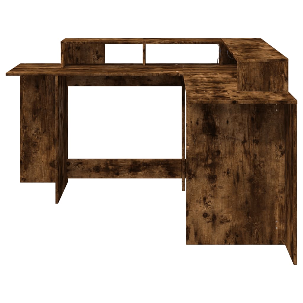 Smoked Oak Engineered Wood Desk with LED Lights, 152x152x91 cm