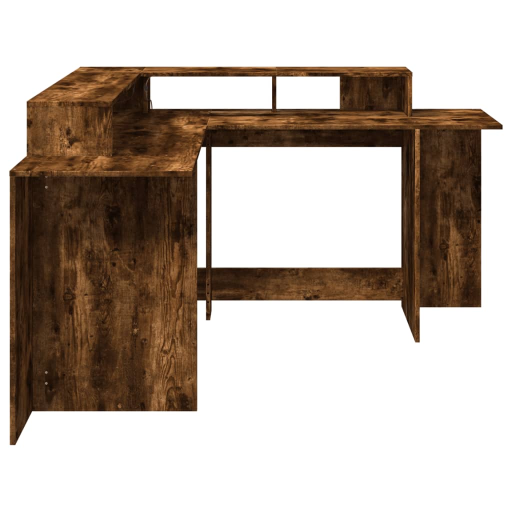 Smoked Oak Engineered Wood Desk with LED Lights, 152x152x91 cm