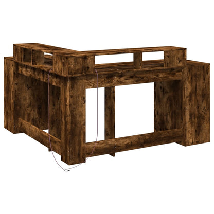 Smoked Oak Engineered Wood Desk with LED Lights, 152x152x91 cm