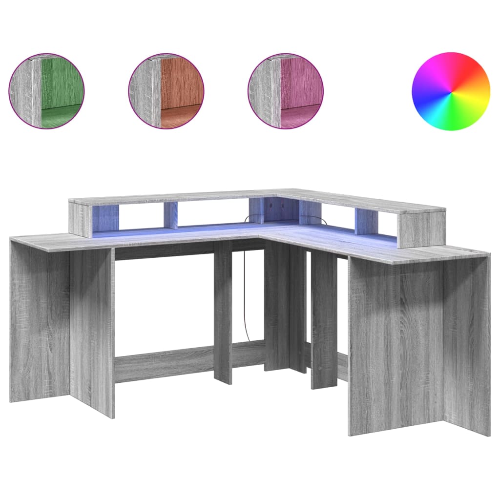 Grey Sonoma LED Desk, 152x152x91cm - Engineered Wood