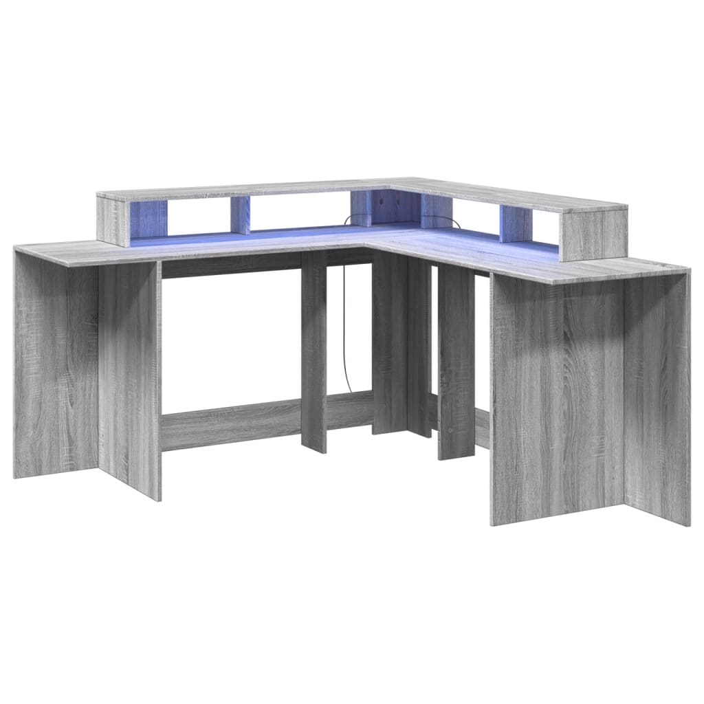 Grey Sonoma LED Desk, 152x152x91cm - Engineered Wood