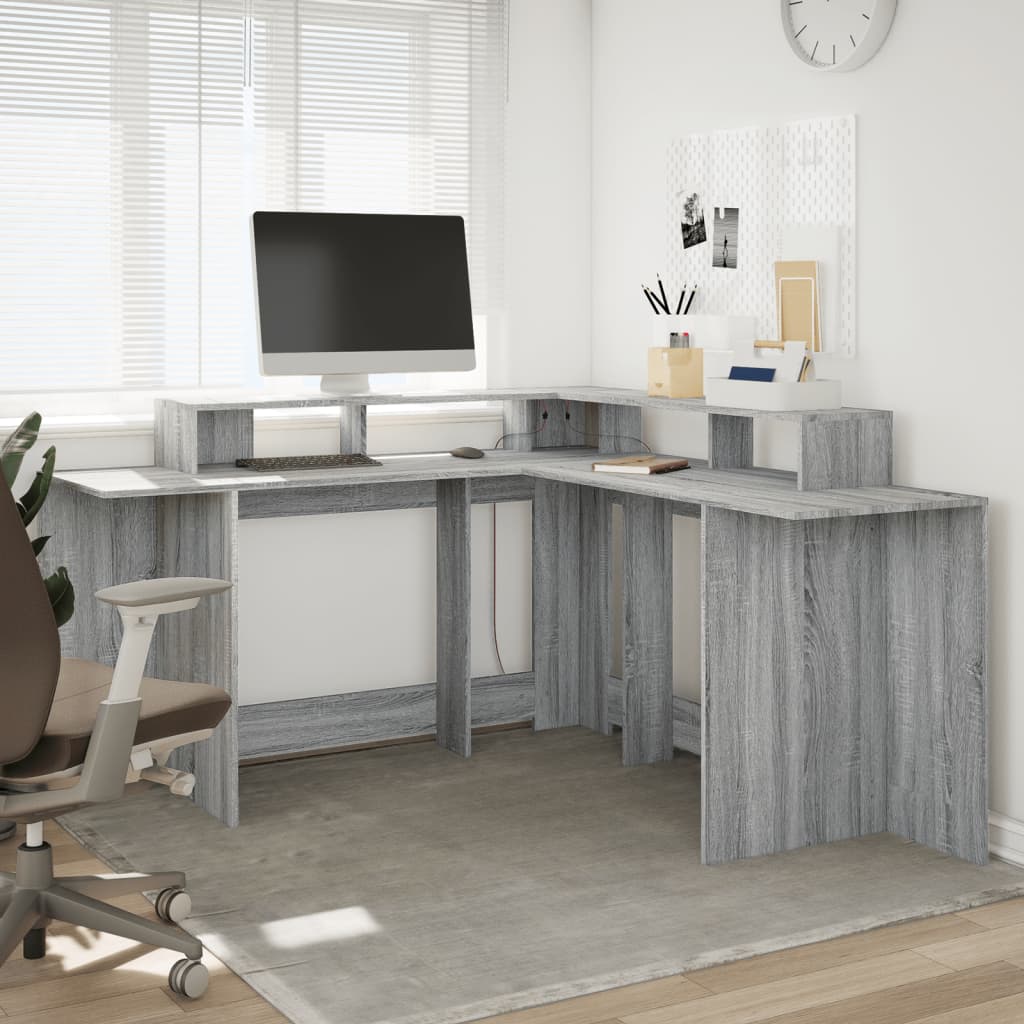 Grey Sonoma LED Desk, 152x152x91cm - Engineered Wood