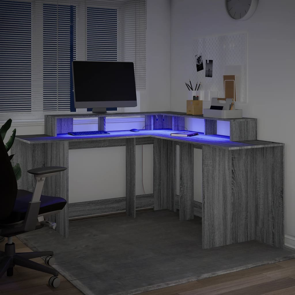 Grey Sonoma LED Desk, 152x152x91cm - Engineered Wood