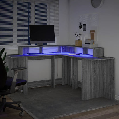 Grey Sonoma LED Desk, 152x152x91cm - Engineered Wood