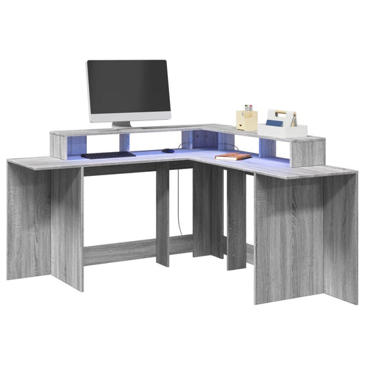 Grey Sonoma LED Desk, 152x152x91cm - Engineered Wood
