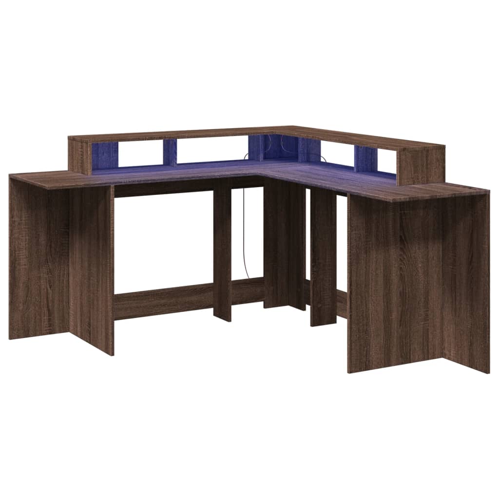Brown Oak Desk with LED Lights, 152x152x91 cm, Engineered Wood