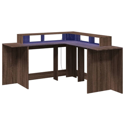 Brown Oak Desk with LED Lights, 152x152x91 cm, Engineered Wood