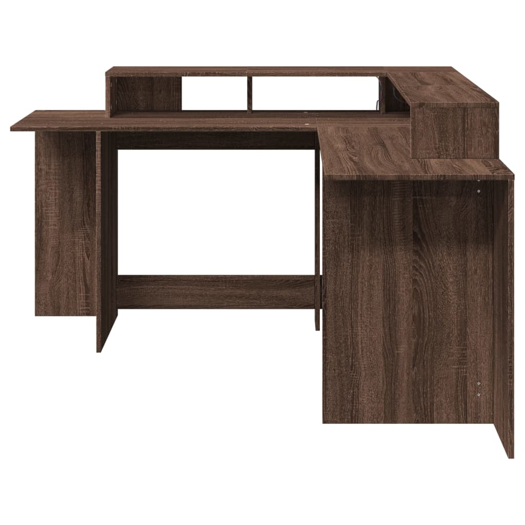 Brown Oak Desk with LED Lights, 152x152x91 cm, Engineered Wood