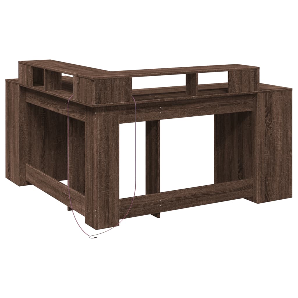 Brown Oak Desk with LED Lights, 152x152x91 cm, Engineered Wood