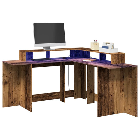Engineered Wood Desk with LED Lights 152x152x91 cm - Rustic Charm