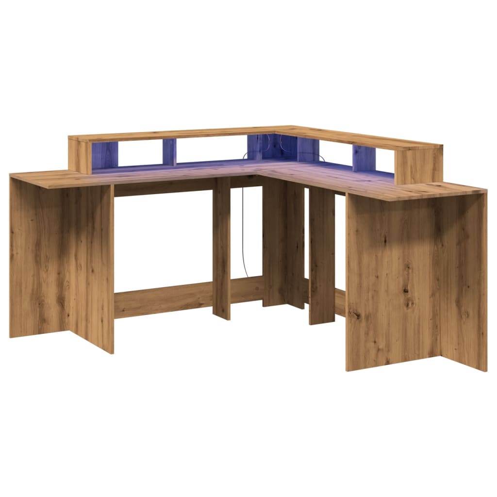 Artisan Oak Desk with LED Lights, 152x152x91 cm, Engineered Wood