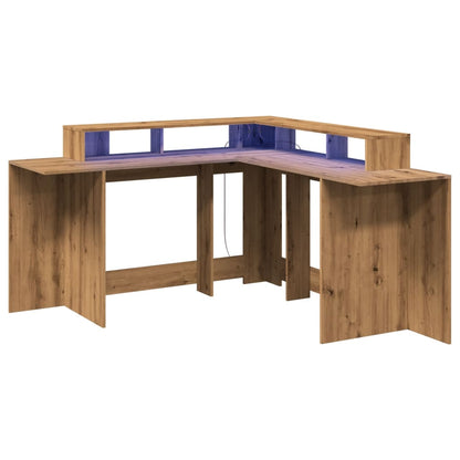 Artisan Oak Desk with LED Lights, 152x152x91 cm, Engineered Wood