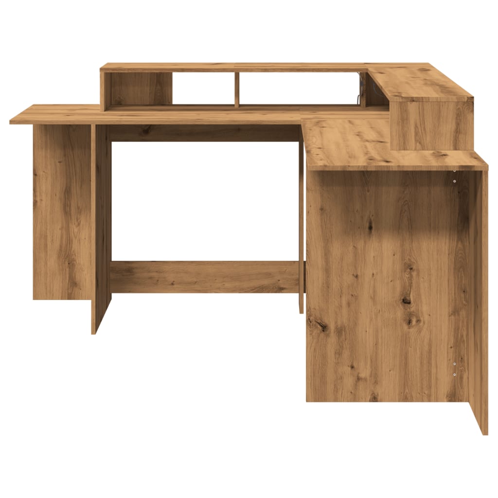 Artisan Oak Desk with LED Lights, 152x152x91 cm, Engineered Wood