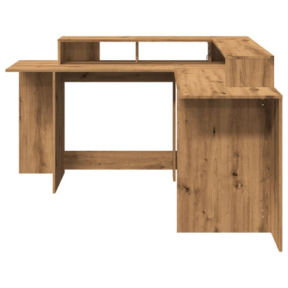 Artisan Oak Desk with LED Lights, 152x152x91 cm, Engineered Wood