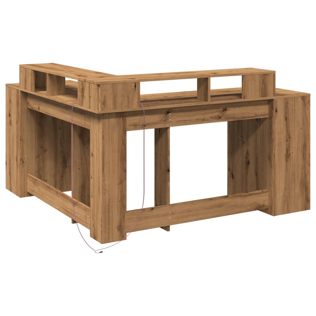 Artisan Oak Desk with LED Lights, 152x152x91 cm, Engineered Wood