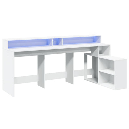 White Engineered Wood Desk with LED Lights - 200x104x91 cm