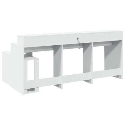 White Engineered Wood Desk with LED Lights - 200x104x91 cm