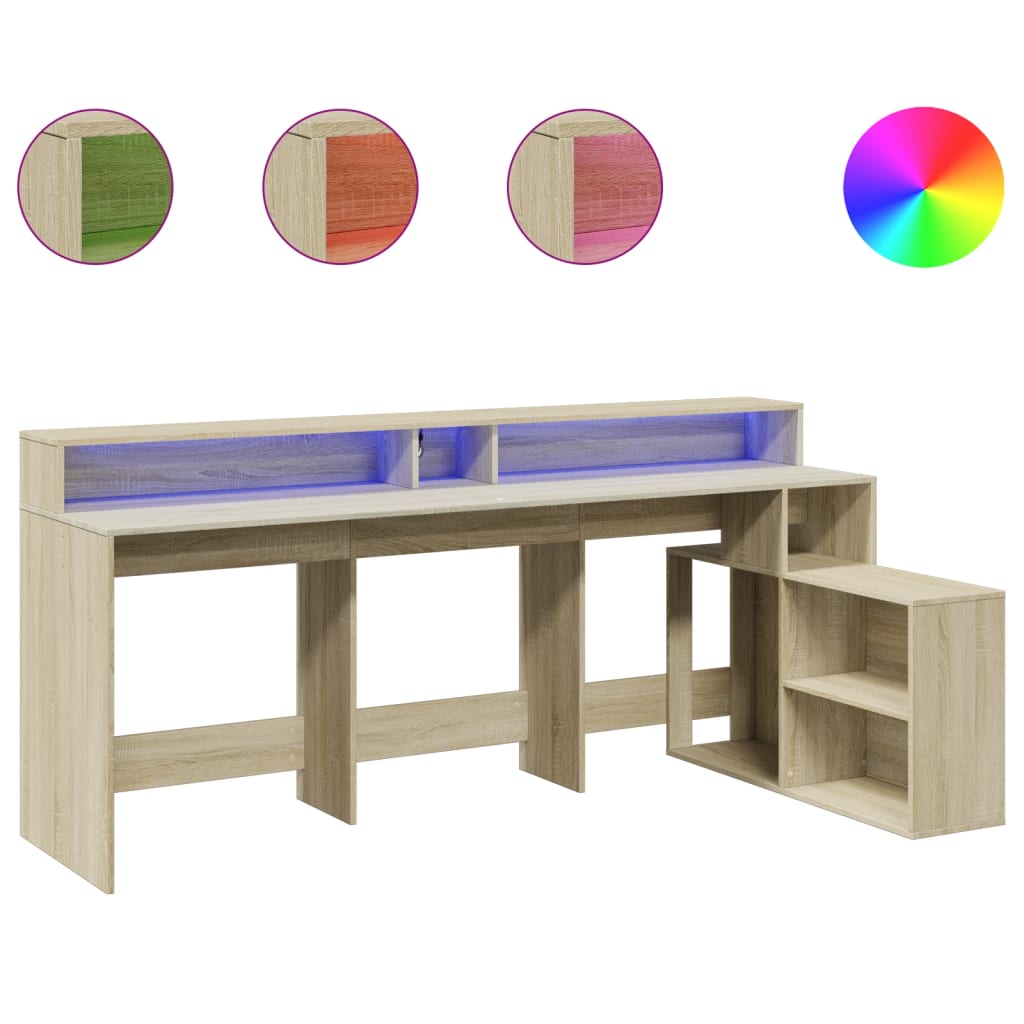 Sonoma Oak LED Desk, Engineered Wood, 200x104x91 cm