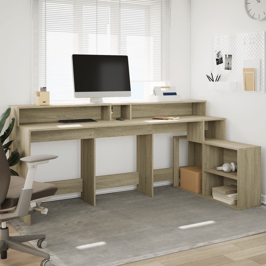 Sonoma Oak LED Desk, Engineered Wood, 200x104x91 cm