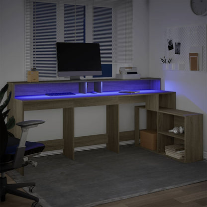 Sonoma Oak LED Desk, Engineered Wood, 200x104x91 cm
