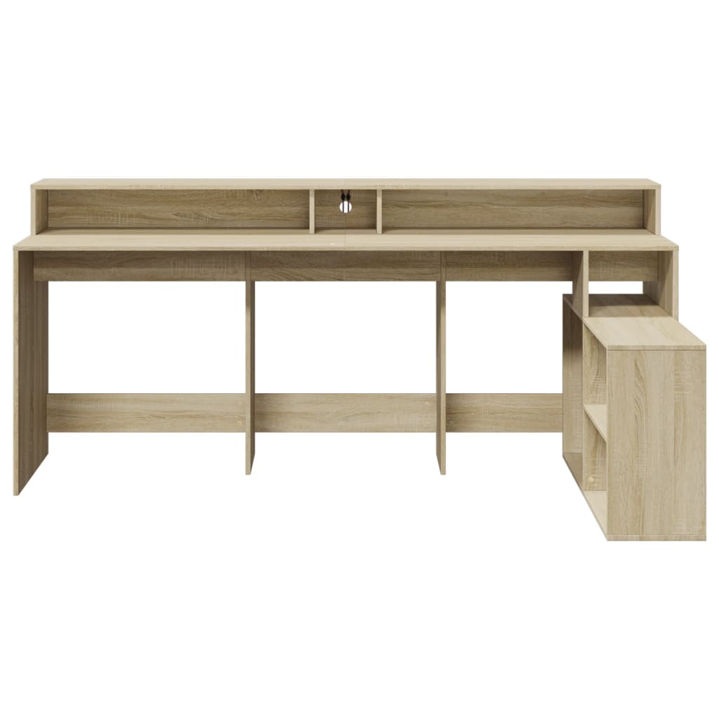 Sonoma Oak LED Desk, Engineered Wood, 200x104x91 cm