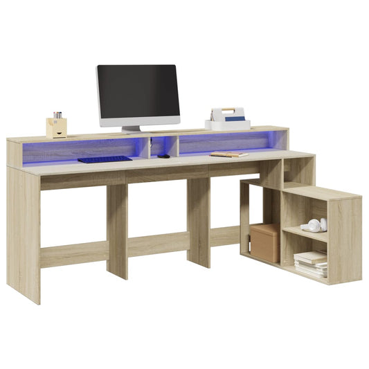 Sonoma Oak LED Desk, Engineered Wood, 200x104x91 cm