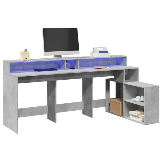 Concrete Grey Engineered Wood Desk with LED Lights 200x104x91 cm