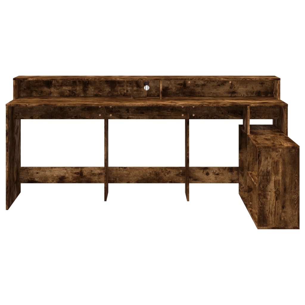 Smoked Oak Desk with LED Lights 200x104x91 cm Engineered Wood