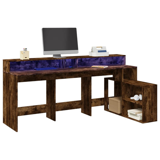 Smoked Oak Desk with LED Lights 200x104x91 cm Engineered Wood