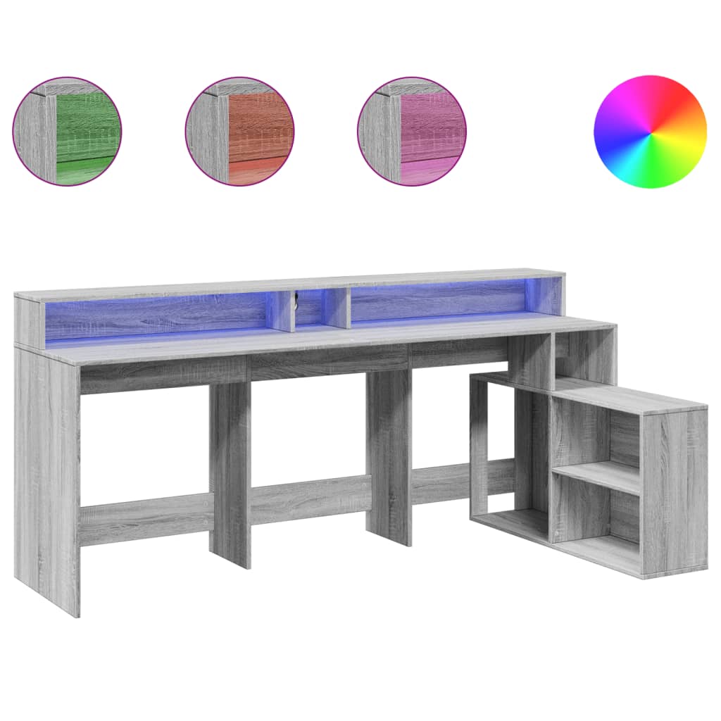 Grey Sonoma Engineered Wood Desk with LED Lights - 200x104x91 cm
