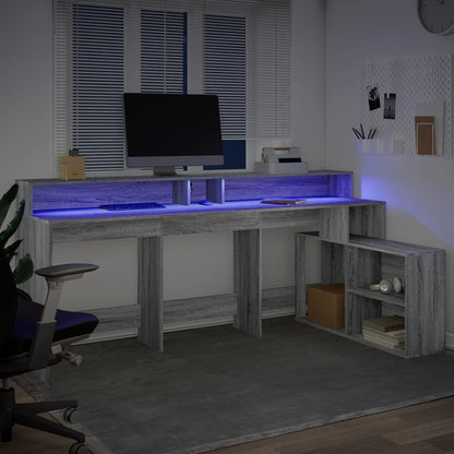 Grey Sonoma Engineered Wood Desk with LED Lights - 200x104x91 cm
