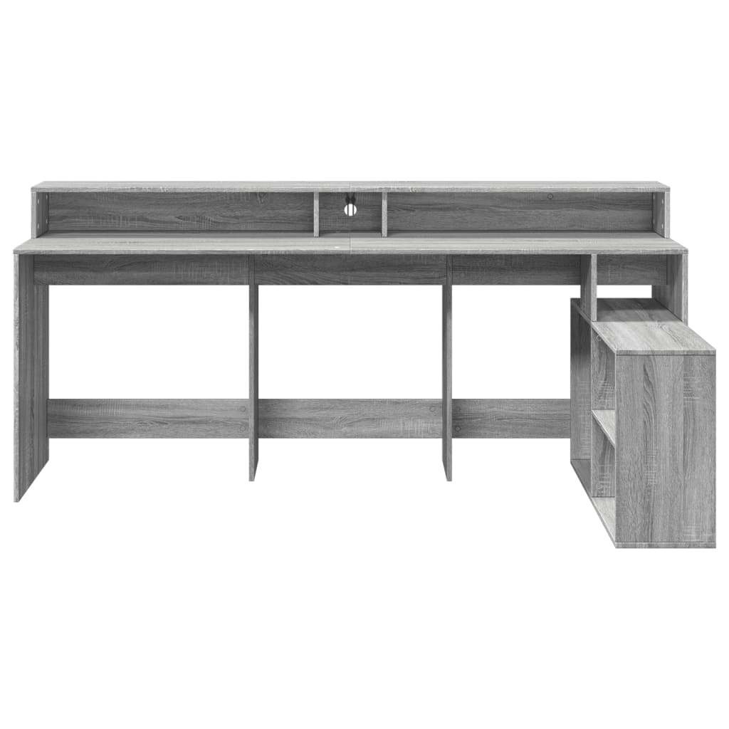 Grey Sonoma Engineered Wood Desk with LED Lights - 200x104x91 cm