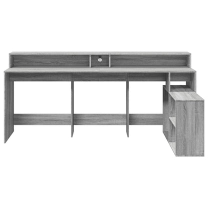 Grey Sonoma Engineered Wood Desk with LED Lights - 200x104x91 cm
