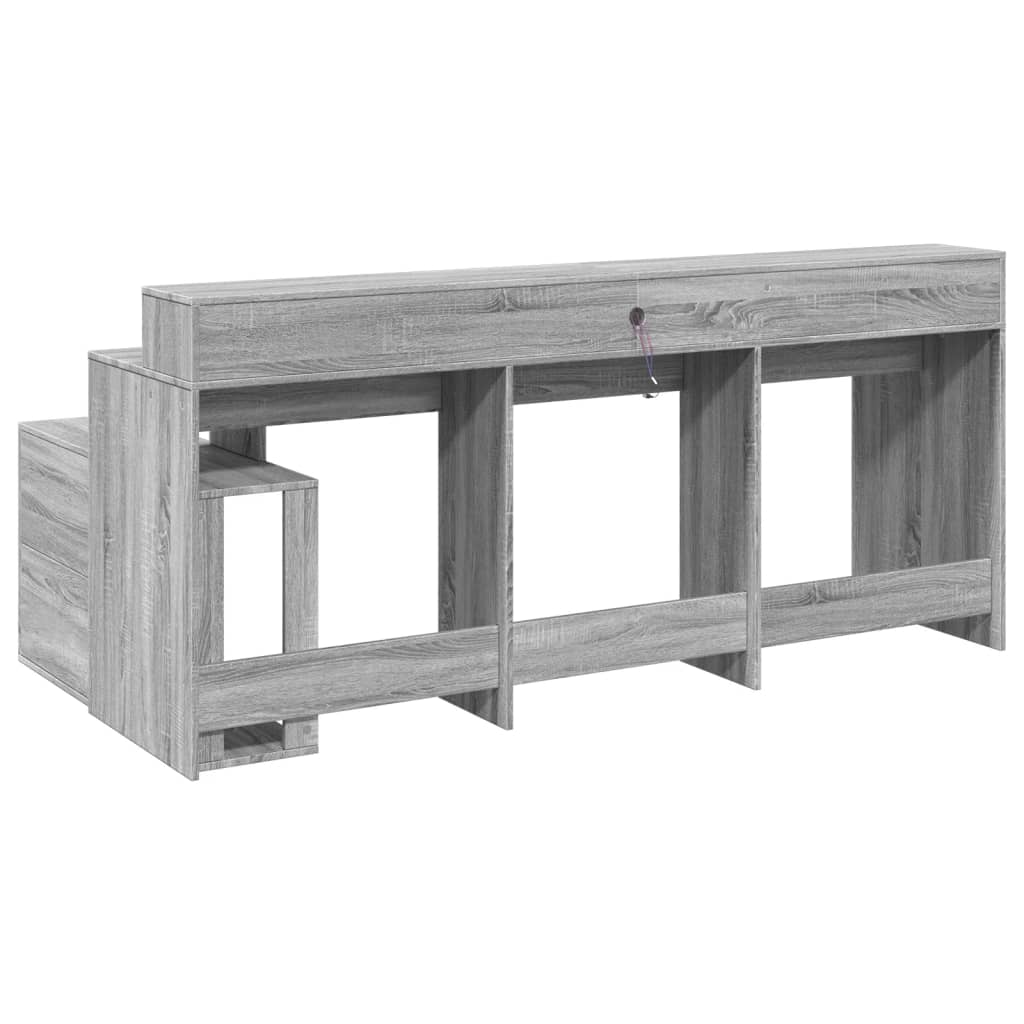 Grey Sonoma Engineered Wood Desk with LED Lights - 200x104x91 cm