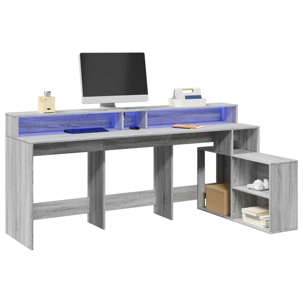 Grey Sonoma Engineered Wood Desk with LED Lights - 200x104x91 cm